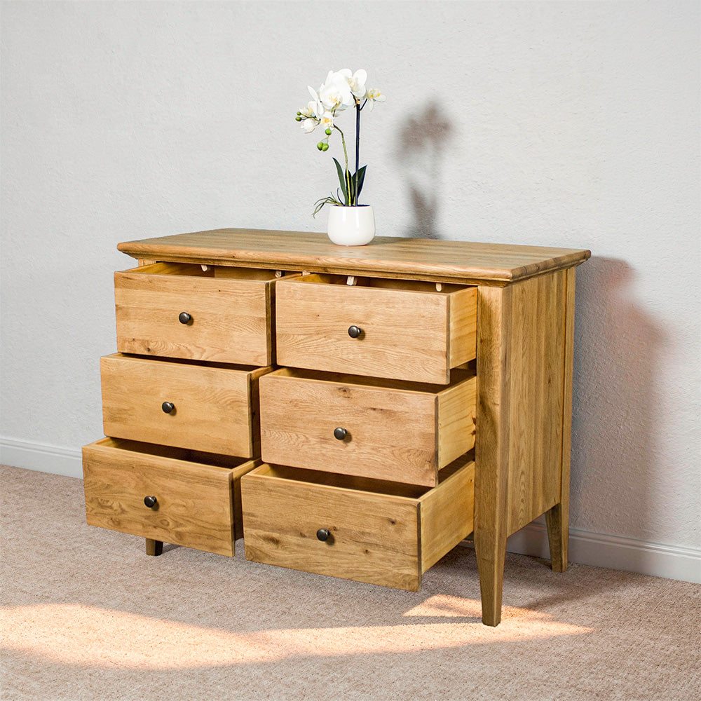 Beethoven Oak Lowboy Six Drawer Chest
