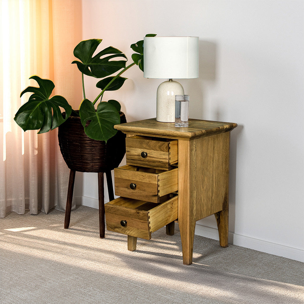 Beethoven Oak Bedside Table 3 Drawers