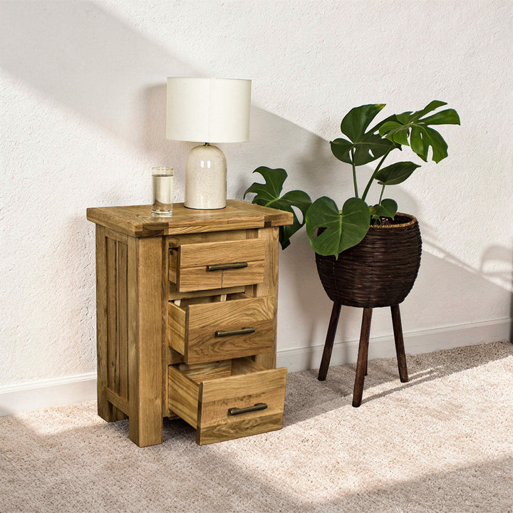 Camden 3 Drawer Oak Bedside Table