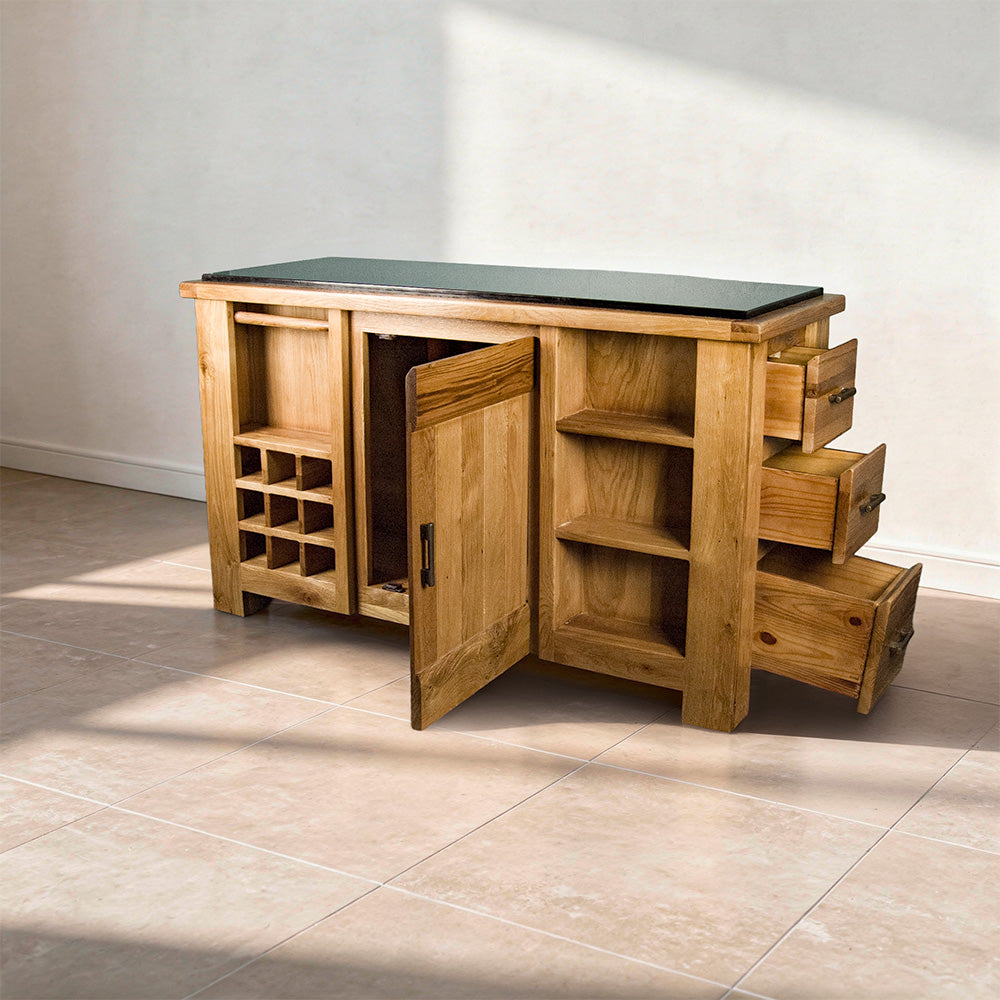 Camden Granite Top Oak Kitchen Workbench