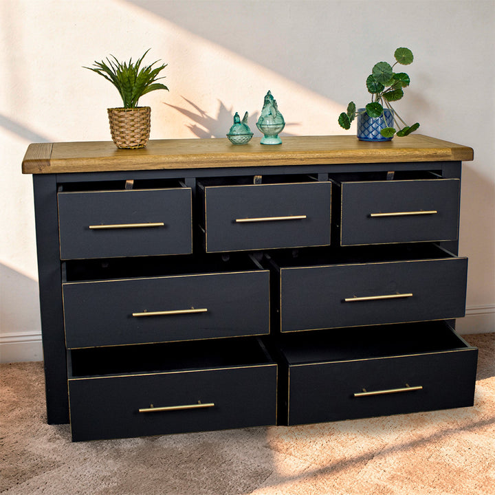 Cascais Oak Top 7 Drawer Lowboy (Black)
