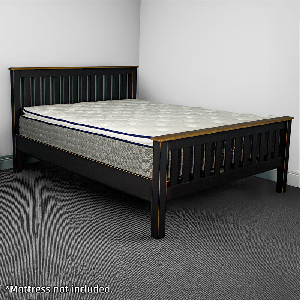 The front of the Cascais Queen Bed Frame with a mattress on top.