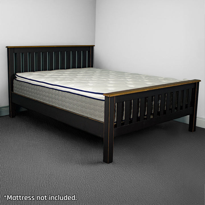 The front of the Cascais Queen Bed Frame with a mattress on top.