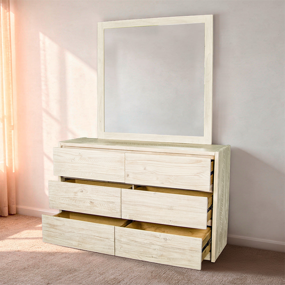 Charlotte 6 Drawer NZ Pine Lowboy & Mirror