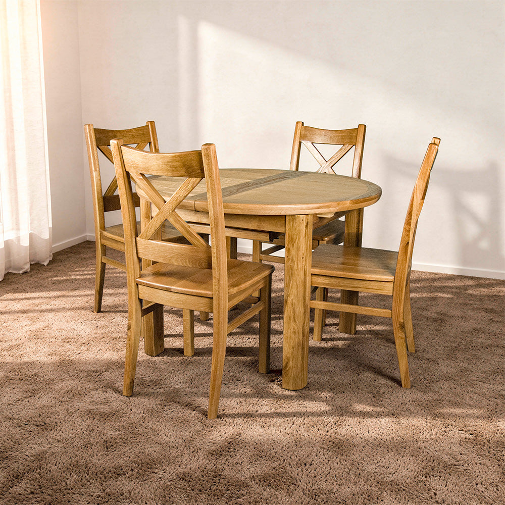 Dakota Oak 4 Seater Round Extending Dining Suite