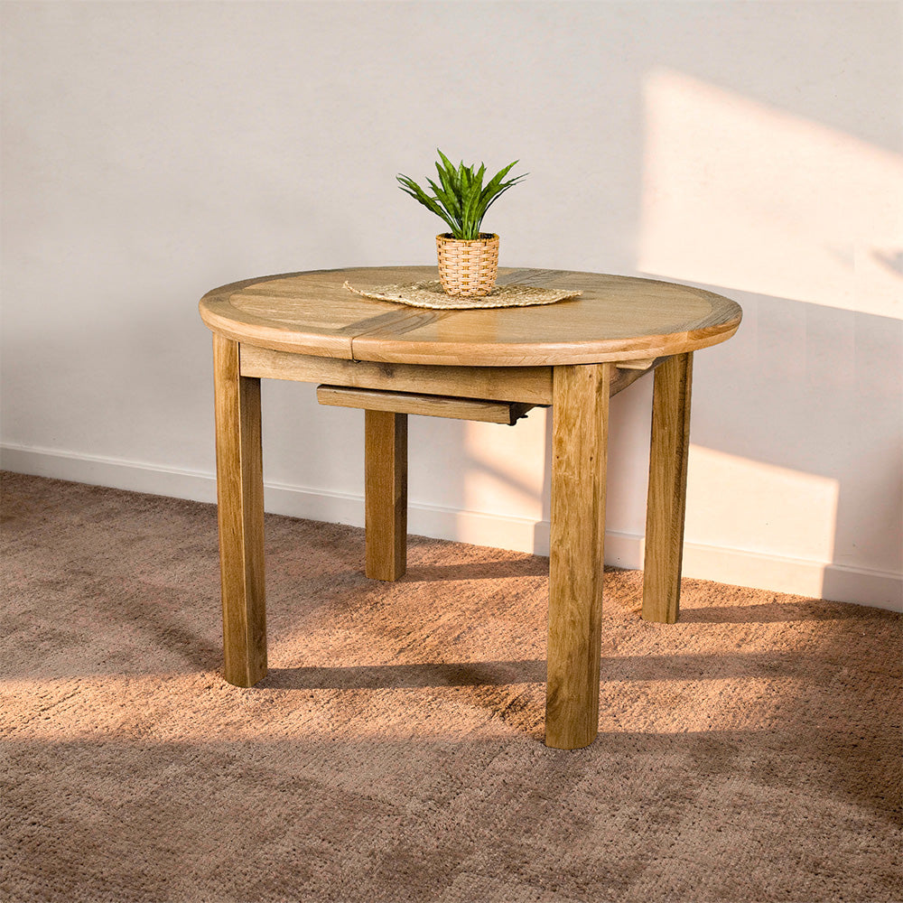 Dakota Oak 4 Seater Round Extending Dining Suite
