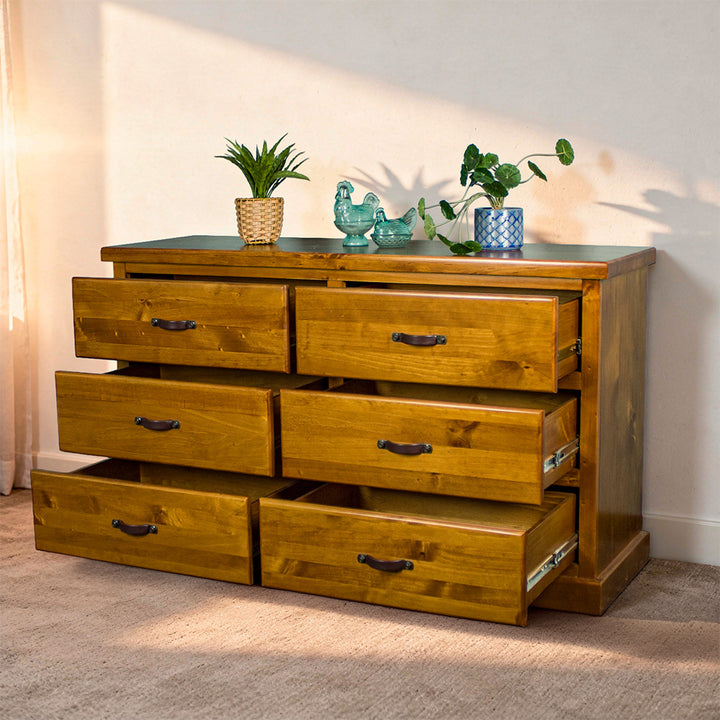 Jamaica 6 Drawer Pine Lowboy