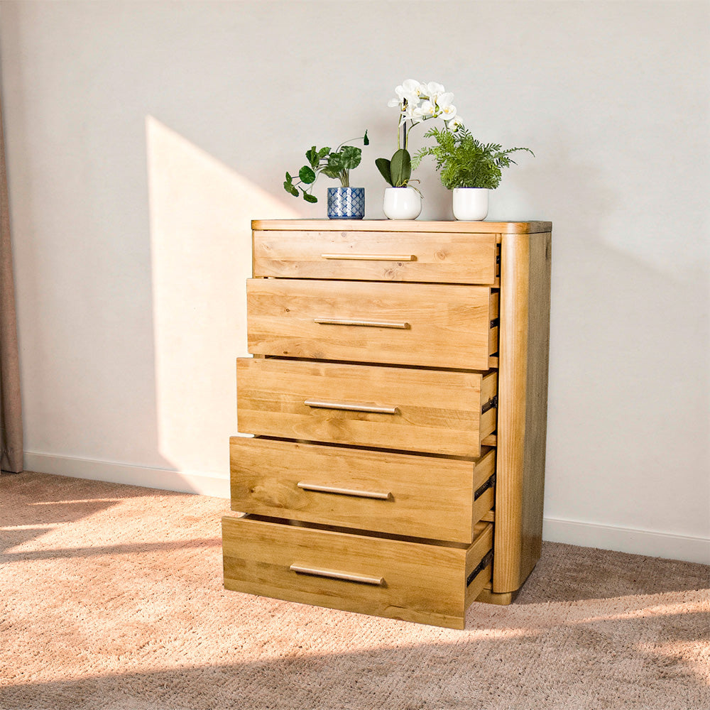 Kimberly 5 Drawer NZ Pine Tallboy