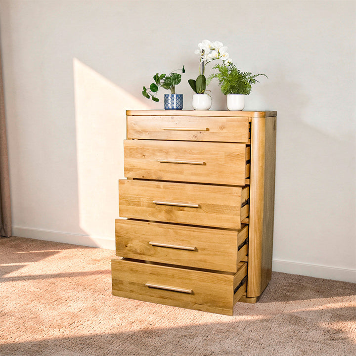 Kimberly 5 Drawer NZ Pine Tallboy