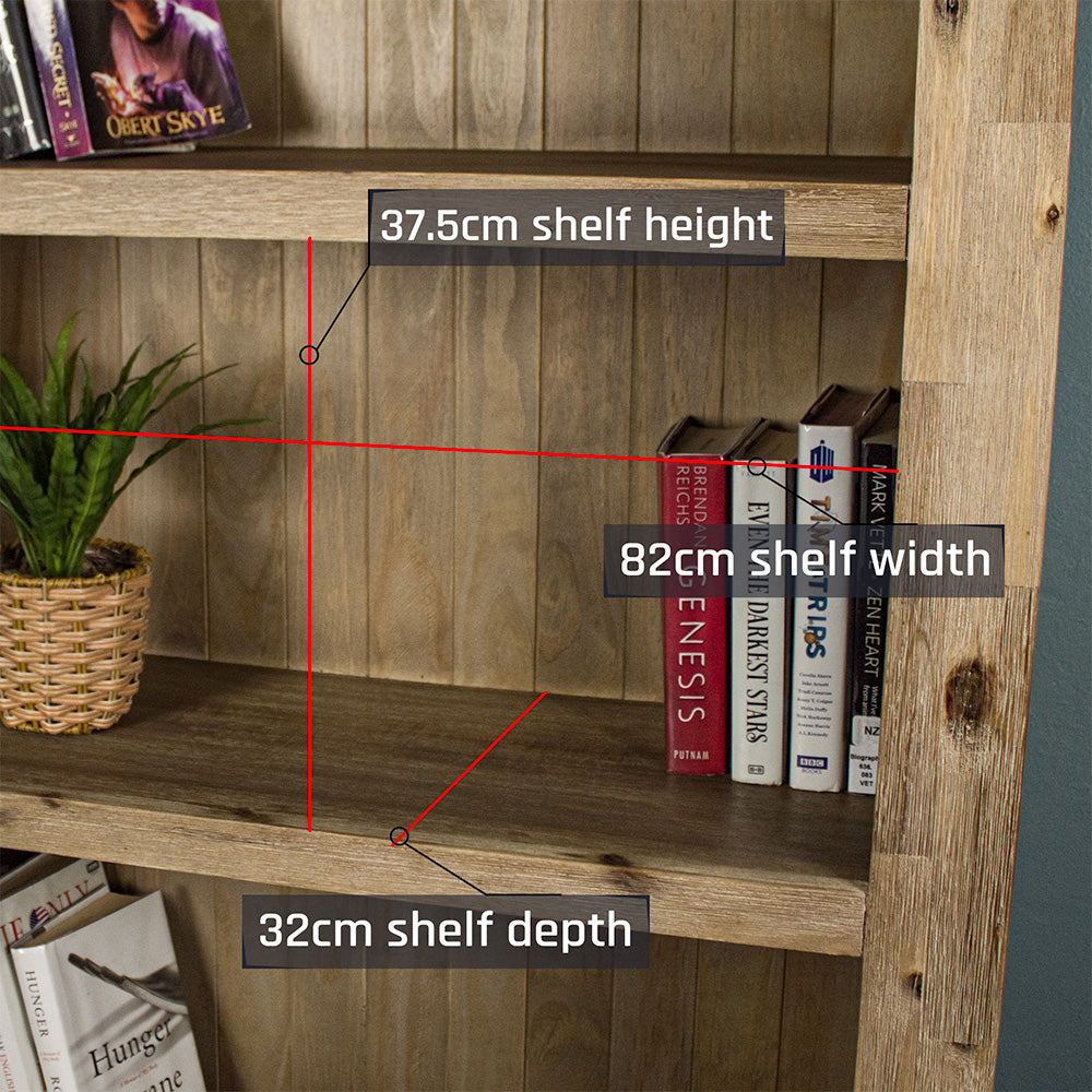A closer view of the shelf on the Mars Large Bookcase.