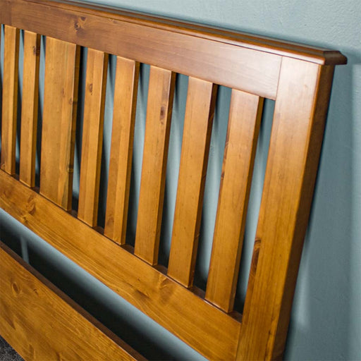 A closer view of the frame of the New Quebec Double Size Pine Headboard.