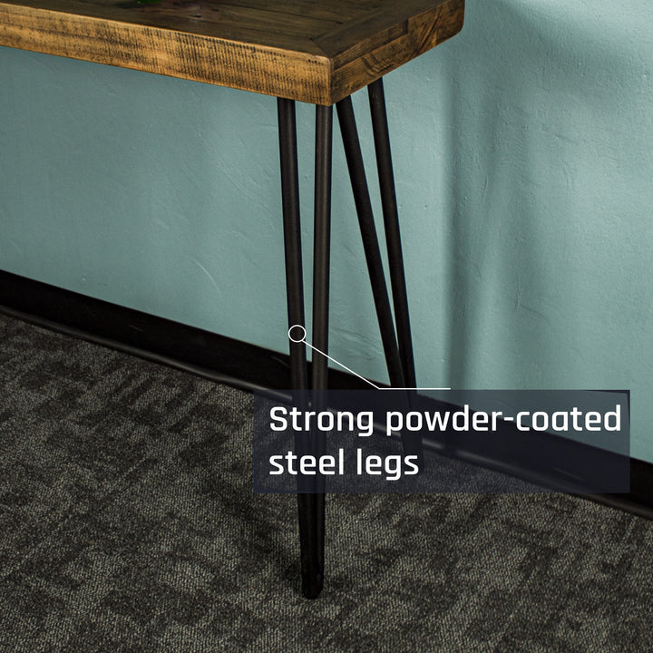 Closer view of the black metal cross legs of the Paddington Recycled Pine Hall Table
