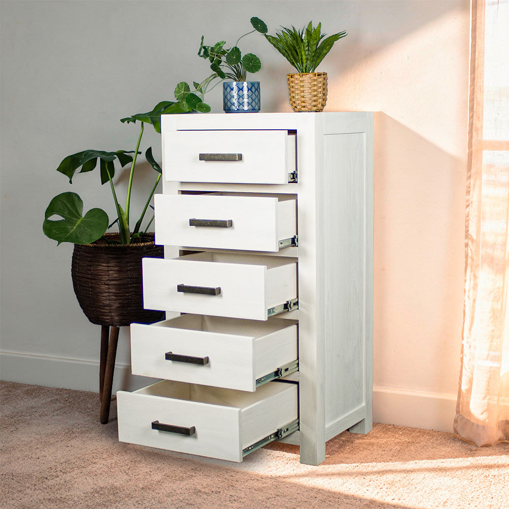 Vancouver 5 Drawer White NZ Pine Lingerie Chest