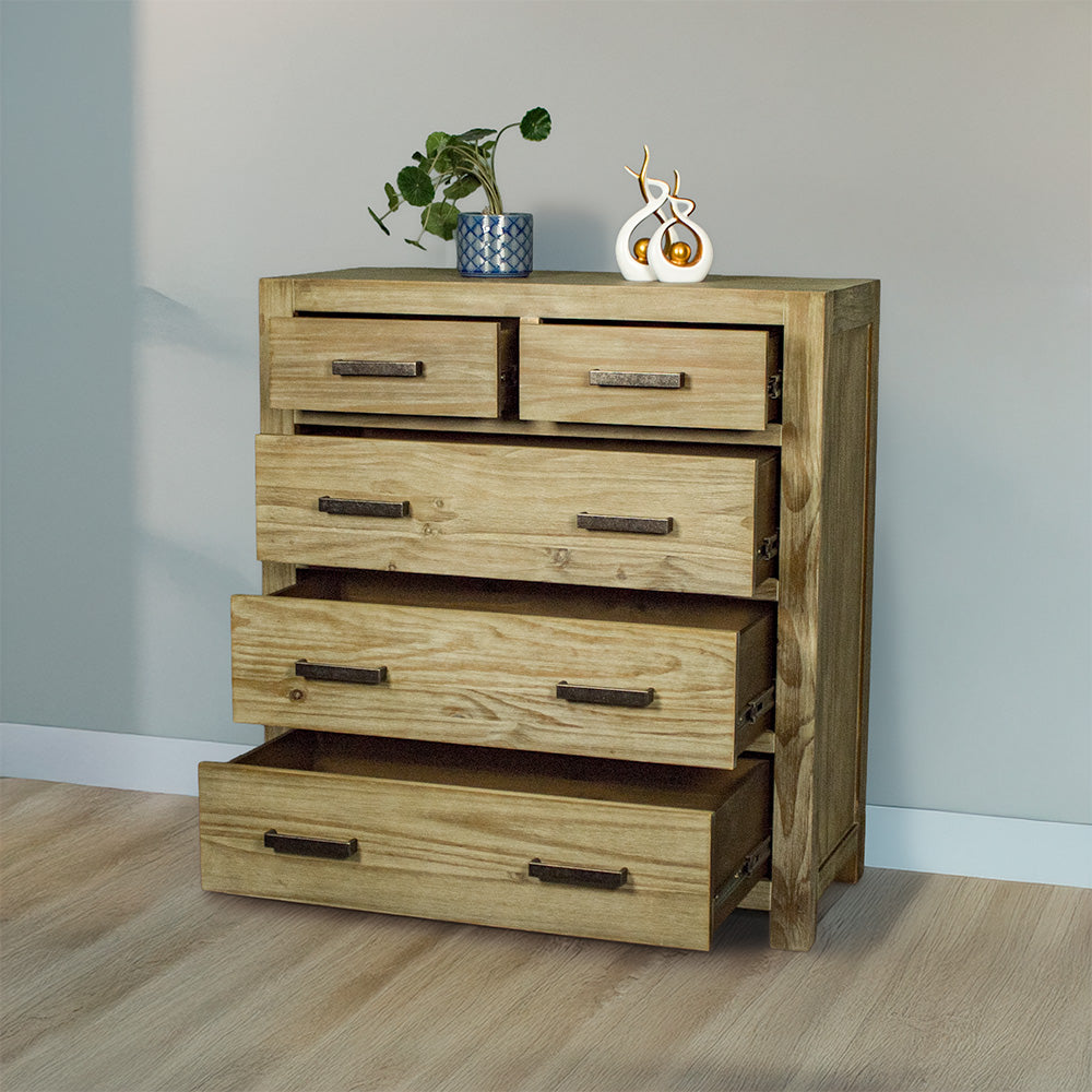 Vancouver 5 Drawer NZ Pine Tallboy