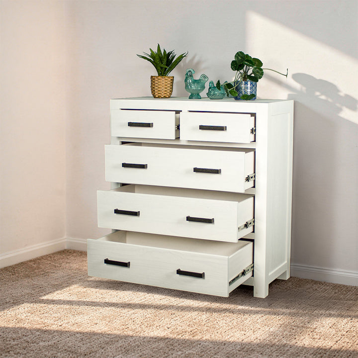 Vancouver Five Drawer White NZ Pine Tallboy