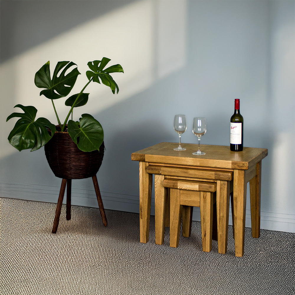 Vienna 3 Piece Oak Nesting Table Set