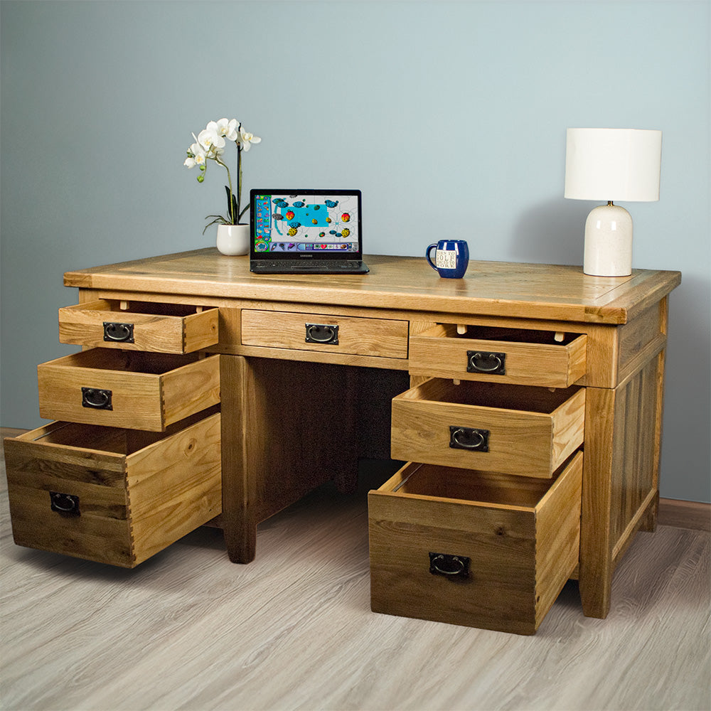 Vienna 7 Drawer Oak Executive Desk
