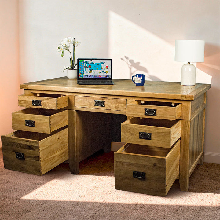 Vienna 7 Drawer Oak Executive Desk