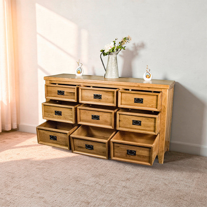 Yes 9 Drawer Oak Lowboy