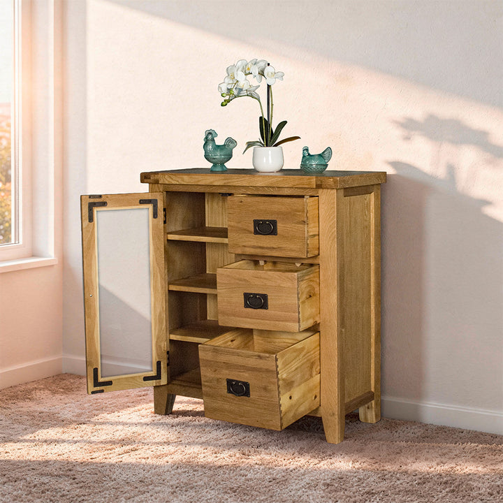 Yes Compact 1 Door 3 Drawer Oak Buffet