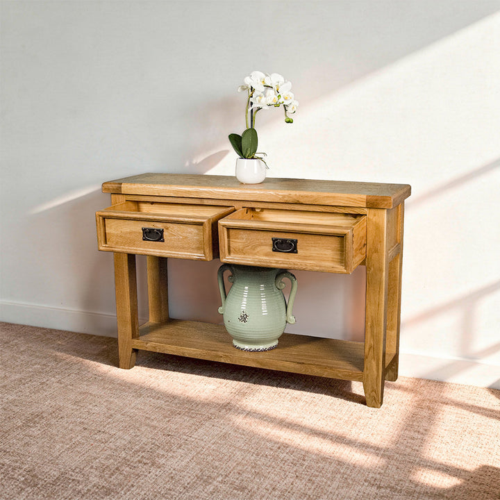 Yes 2 Drawer Oak Hall Table