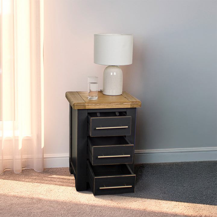 Cascais 3 Drawer Black Bedside Table
