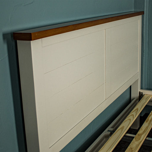 A closer view of the headboard on the Alton Queen Size Pine Slat Bed Frame