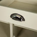A close up of the chrome/silver metal coloured handle on the drawers of the Alton 2 Door 2 Drawer NZ Pine Buffet.