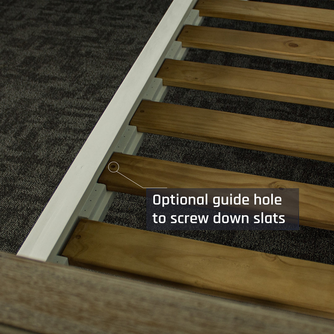 The slats on the Biarritz Two-Tone Queen Size Slat Bed Frame.