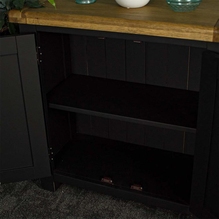 An overall view of the storage space inside the Cascais Oak-Top Small Sideboard.
