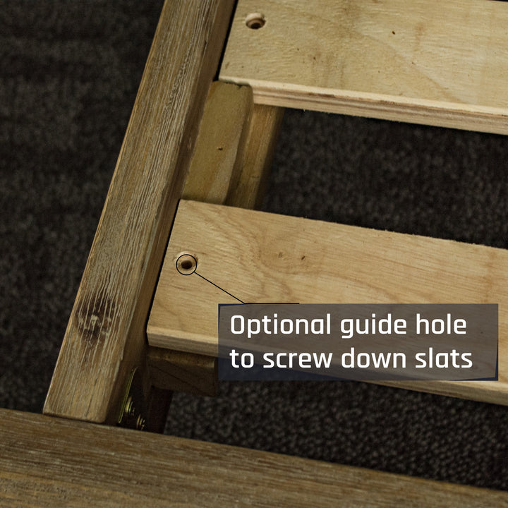 A close up of the screw holes for the slats of the Mars Double Slat Bed Frame.