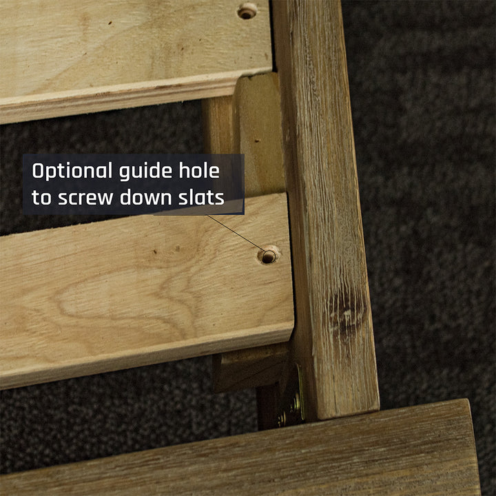 A close up of the screw insert for the slats of the Mars King Single Slat Bed Frame.