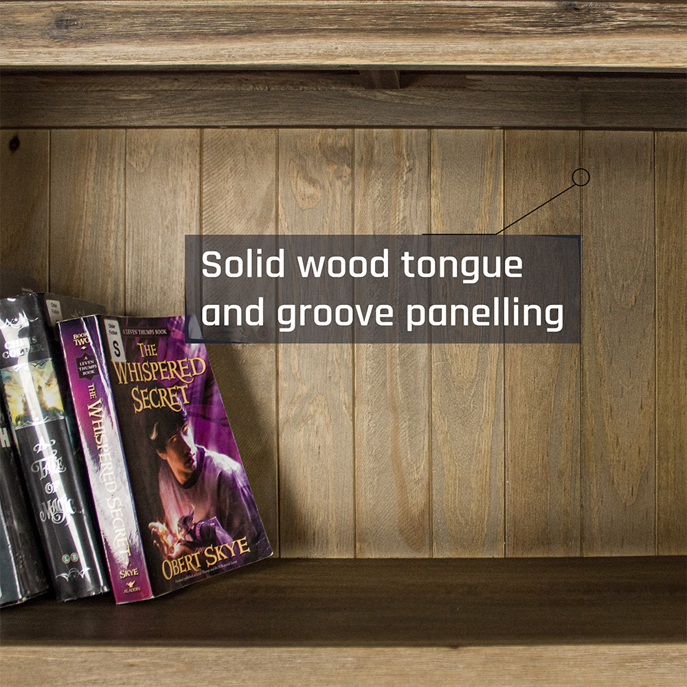 A closer view of the tongue-and-groove backing on the Mars Large Bookcase.