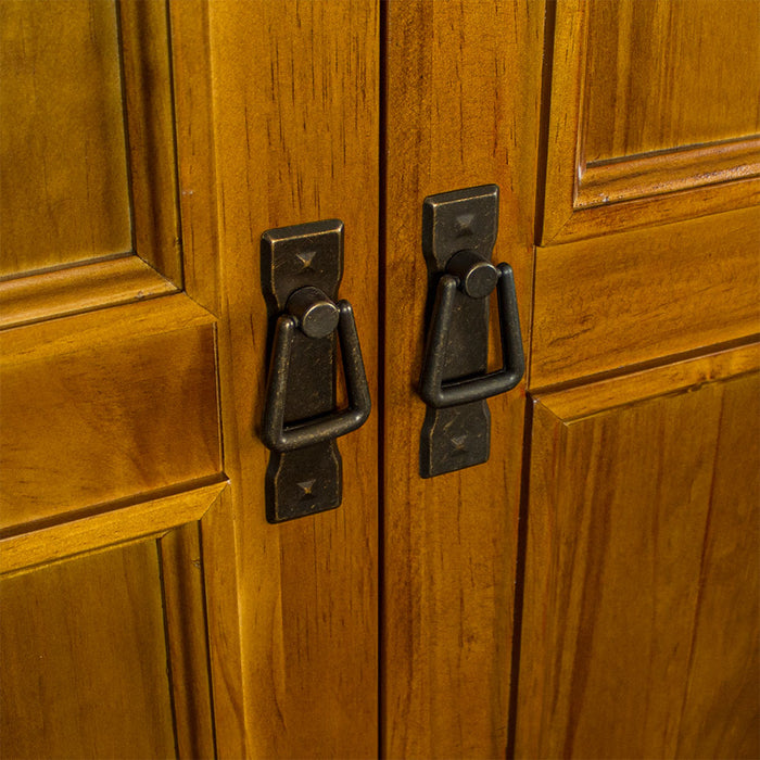 Close up of the black hanging handles of the Montreal Full Length Pine Wardrobe