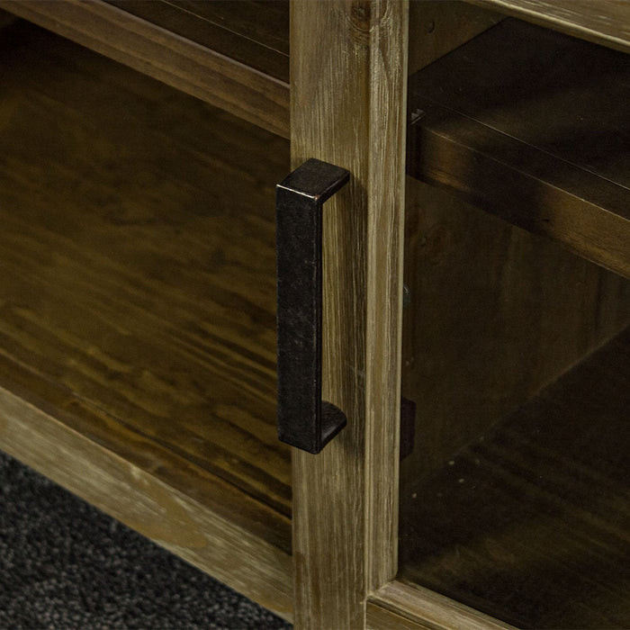 A close up of the brushed black metal handle on the doors of the Vancouver 2 Door Entertainment Unit / TV Unit.