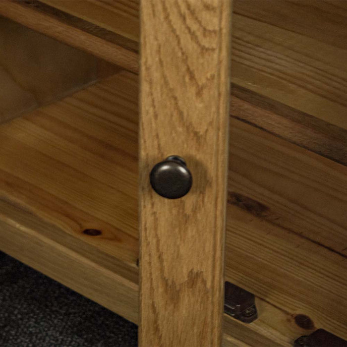 A close up of the door handle on the Vancouver Value 2 Drawer 2 Door Oak Sideboard.