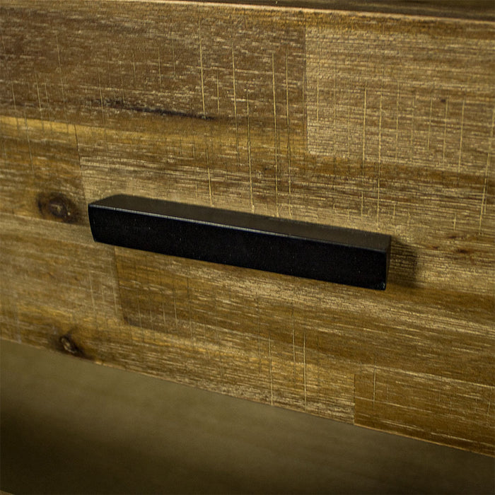 A close up of the black wooden handle on the Victor 5 Drawer Tallboy