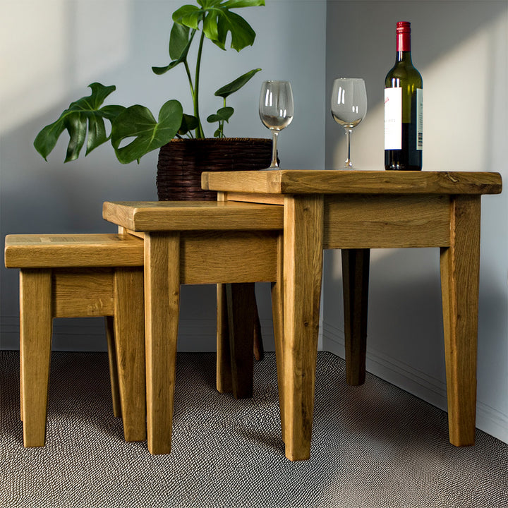 Vienna 3 Piece Oak Nesting Table Set
