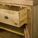 A close up of the dovetail joinery on the drawers of the Maximus Small Oak Buffet.