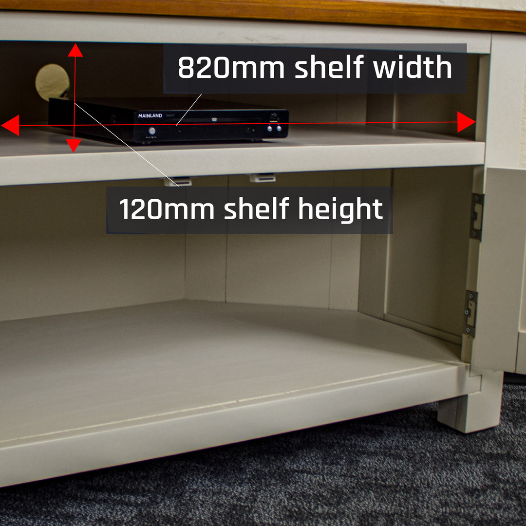 Inside of the Alton Corner TV Unit's lower cabinet.