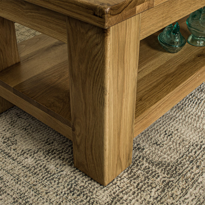 A close view of the leg of the Camden Oak Coffee Table.