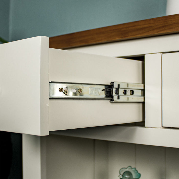 Close up of the metal runners on the Alton Hall Table with 2 Drawers