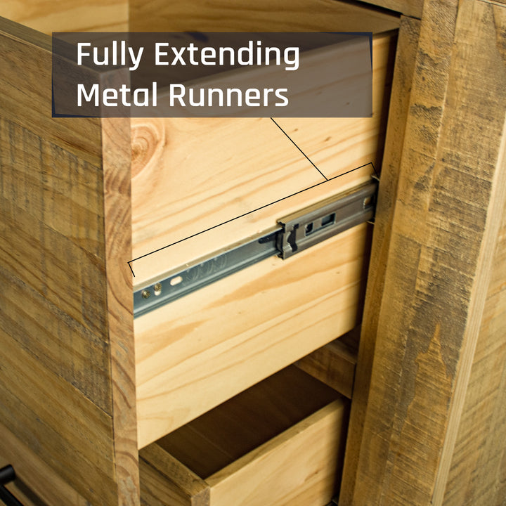 A close up of the smooth metal runners on the drawers of the Amarillo Seven-Drawer Tallboy.