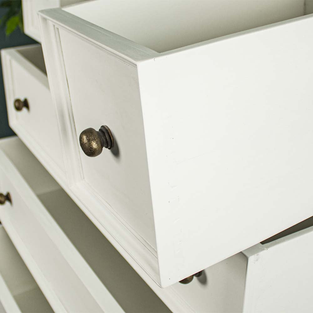 A close up of the dovetail joinery on the drawers of the Biarritz 7 Drawer Tallboy / Chest of Drawer