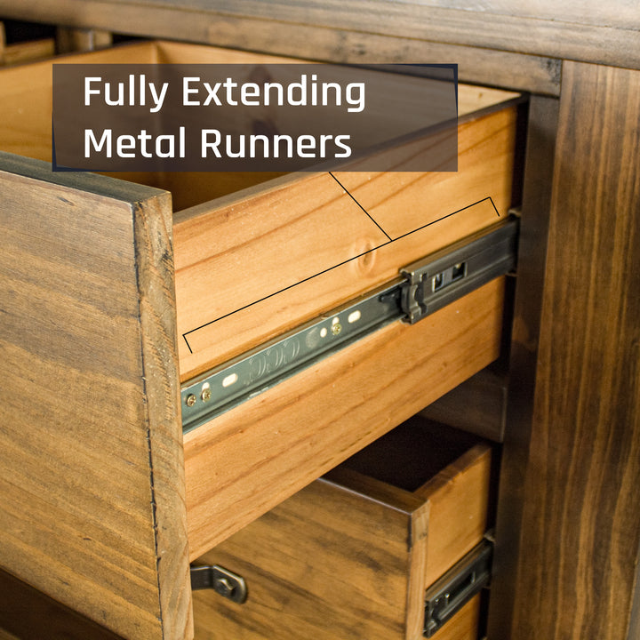 A close up of the runners on the drawers of the Botanica Six Drawer Tallboy.