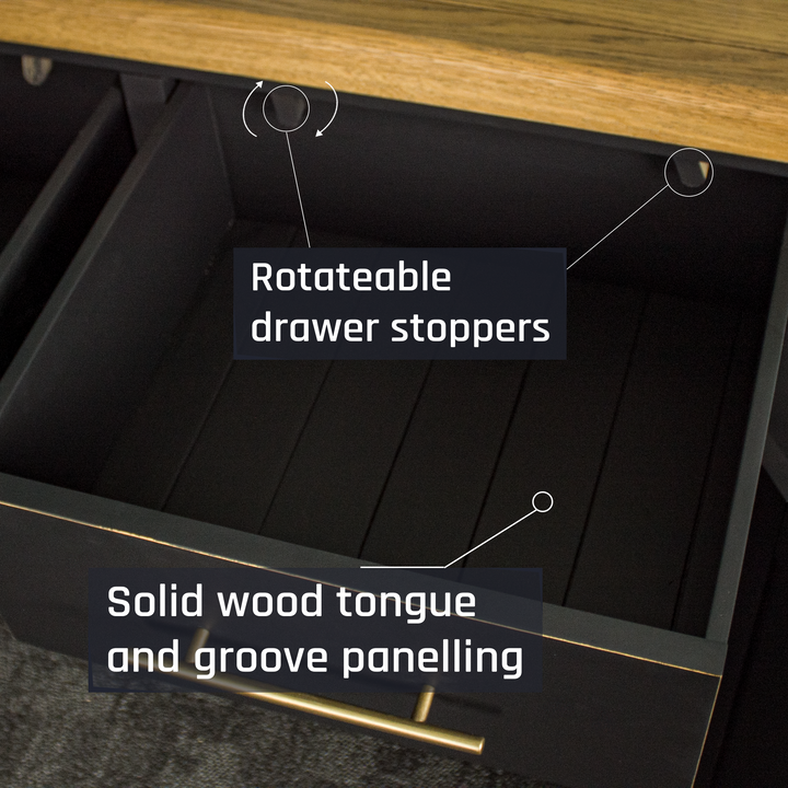 An overall view of the drawers on the Cascais Oak-Top Two Drawer Buffet.