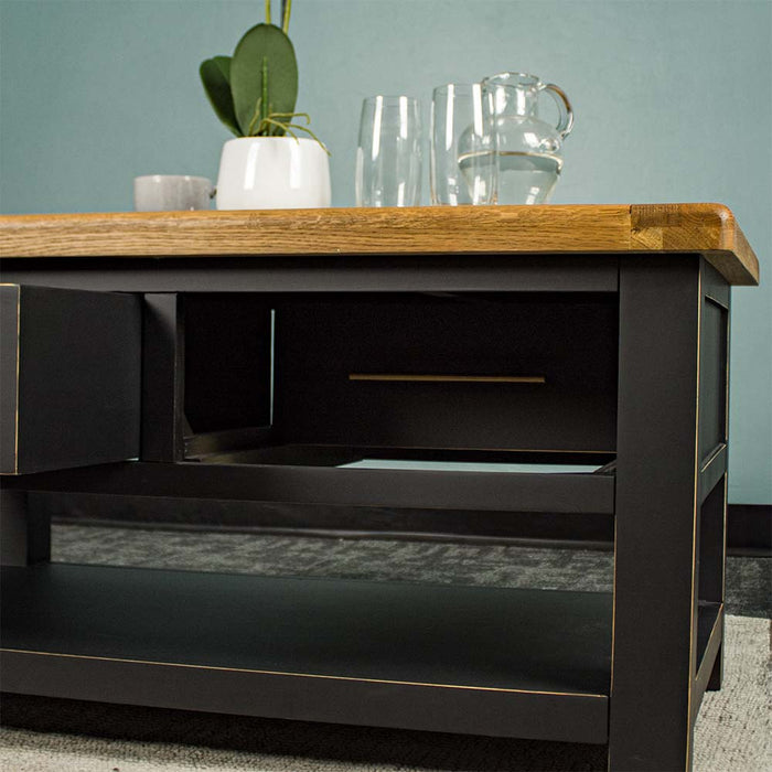 The reversible drawers of the Cascais 2 Drawer Coffee Table.