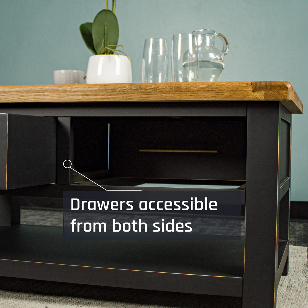 The reversible drawers of the Cascais 2 Drawer Coffee Table.