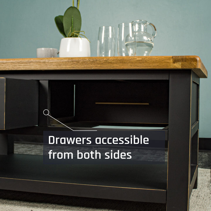The reversible drawers of the Cascais 2 Drawer Coffee Table.