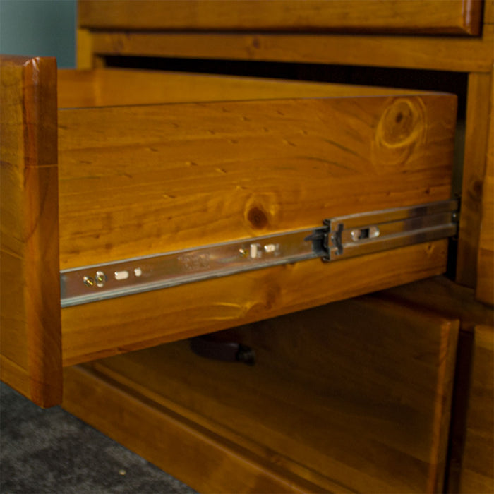 Close up of the metal runners on the drawers of the Jamaica 6 Drawer Pine Lowboy